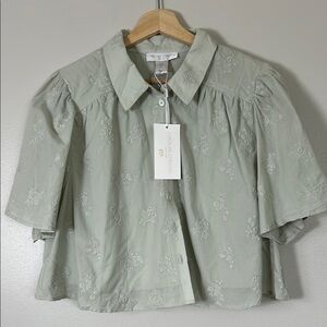 Caroline  Constas Sage Green Embroidered Women's Top 100% cotton